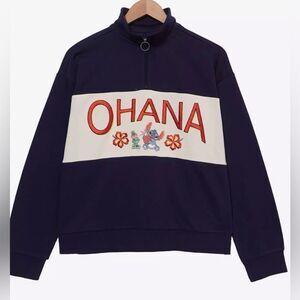 Disney Stitch Ohana Surf Quarter Zip Crew Navy Various Sizes NWT IN PACKAGE